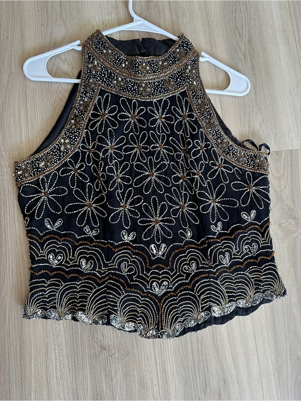 Vintage Papell Boutique Silk heavily Beaded Halter Top PL